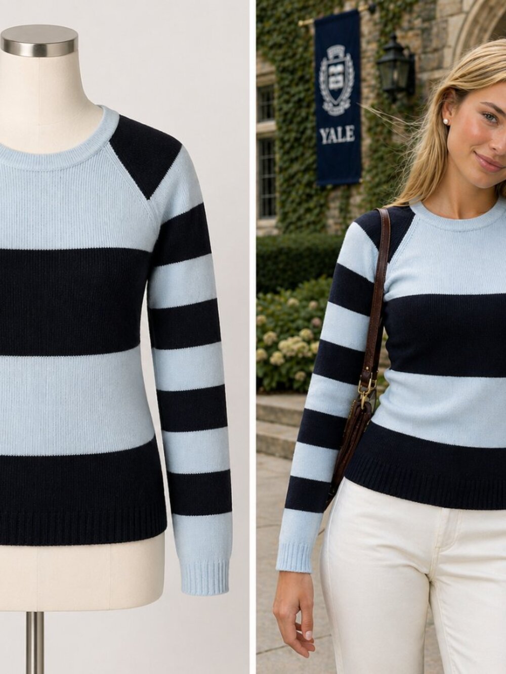 Colorblock Striped Sweater Size L 100% Cotton Nautical Coastal Grandmother Knit